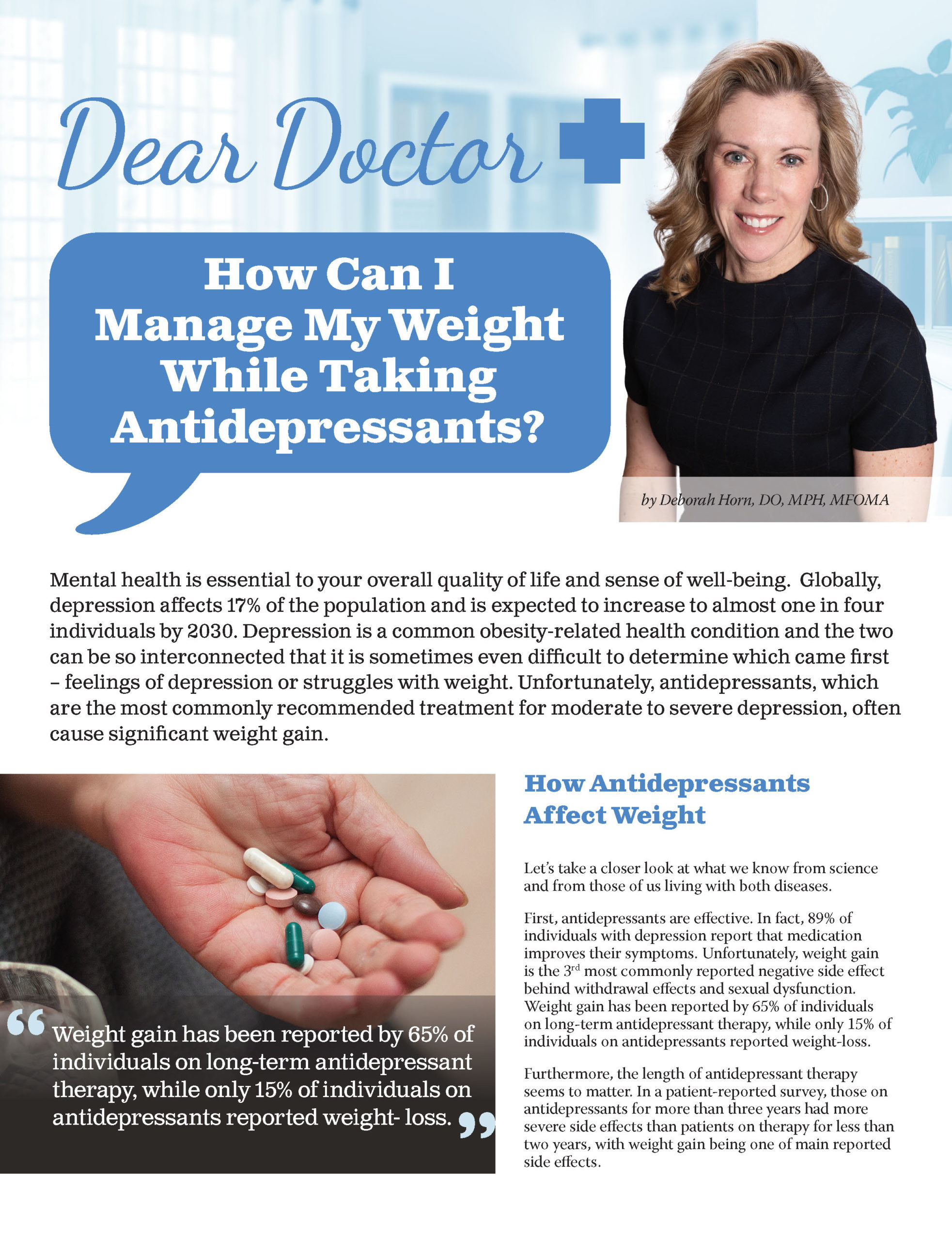 Dear Doctor How Can I Manage My Weight While Taking Antidepressants Obesity Action Coalition